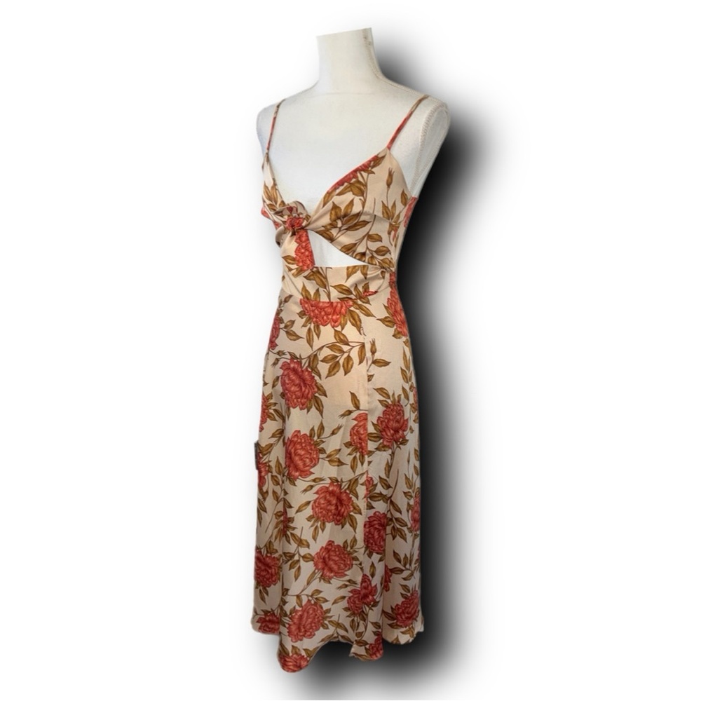 Petal & Pup Beige Floral Midi Dress with Coral Roses - Picture 5 of 7